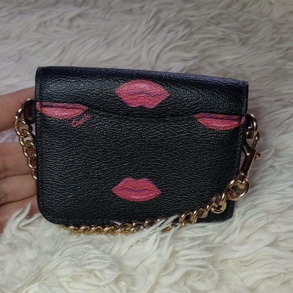 Coach Black Card Holder with Pink Lips - Picture 3 of 3